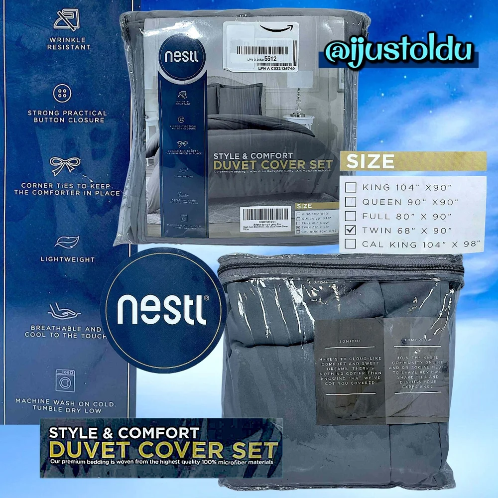 Nestl Twin Duvet Cover Set & Sham | Stone Gray | Wrinkle Free Microfiber 68″×90″